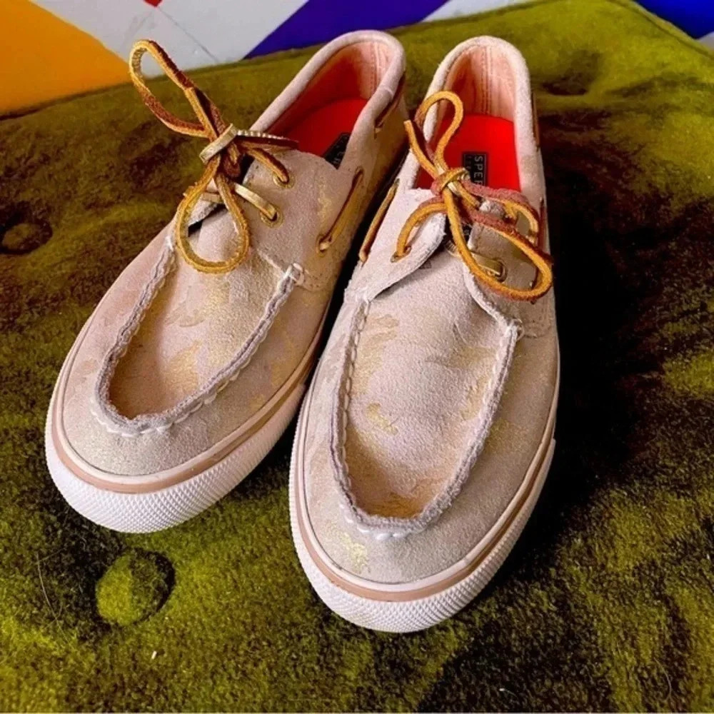 Goldtone Camo Sperry Top Sider Boat Shoes Leather EUC! Size 7.5 021